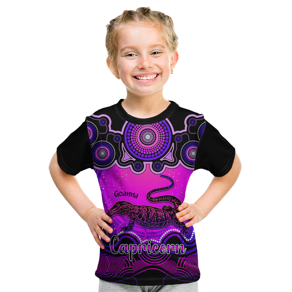 personalised-australia-capricorn-goanna-zodiac-kid-t-shirt-auz-astrology-aboriginal-magenta