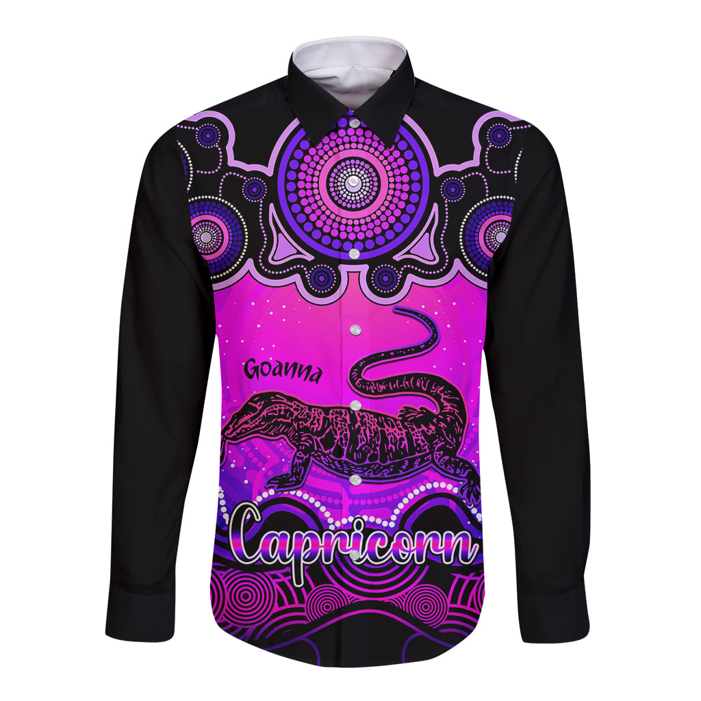 personalised-australia-capricorn-goanna-zodiac-long-sleeve-button-shirt-auz-astrology-aboriginal-magenta