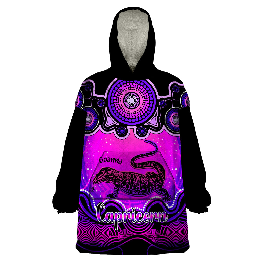 personalised-australia-capricorn-goanna-zodiac-wearable-blanket-hoodie-auz-astrology-aboriginal-magenta