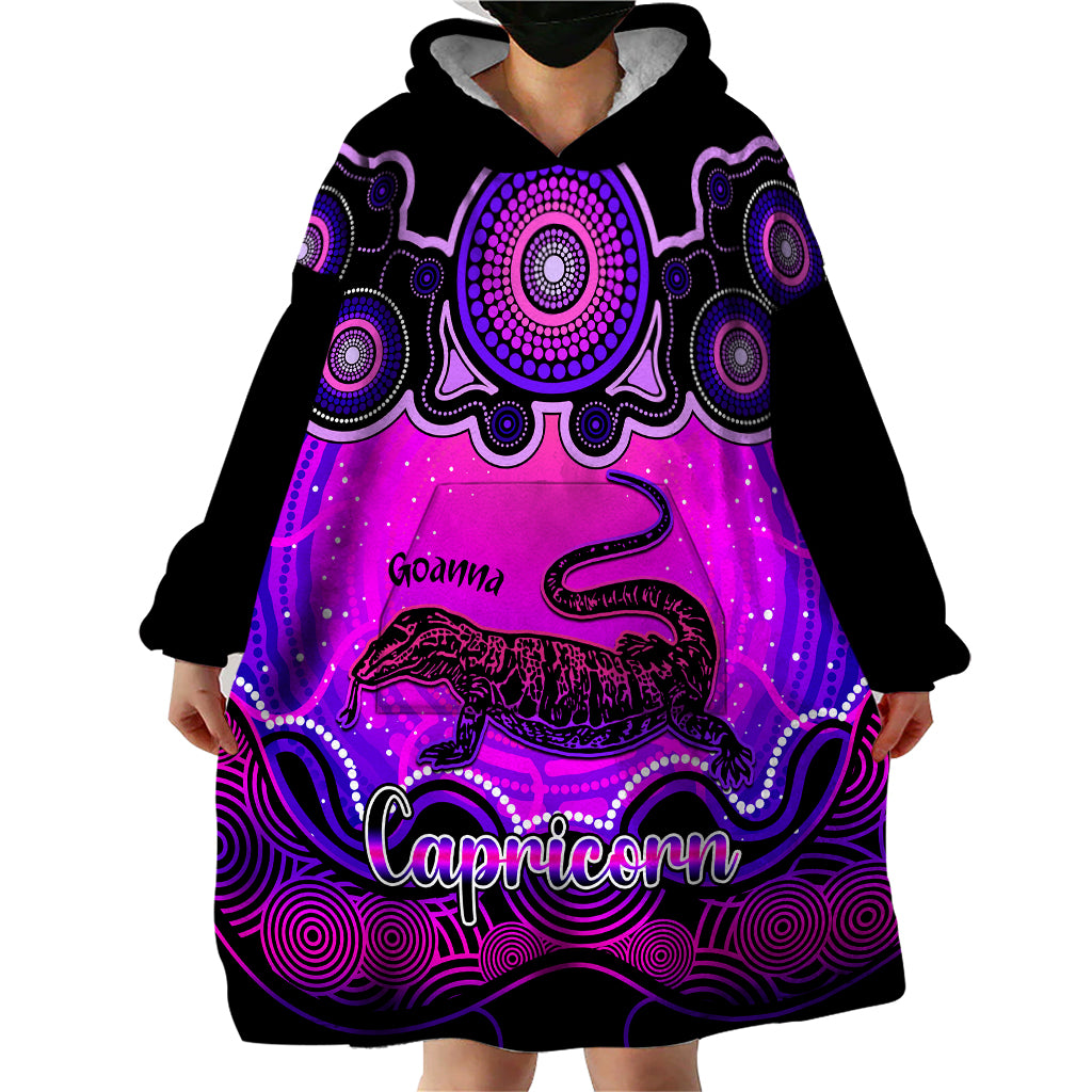 personalised-australia-capricorn-goanna-zodiac-wearable-blanket-hoodie-auz-astrology-aboriginal-magenta