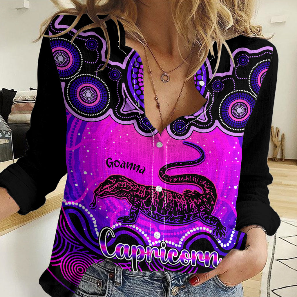 Personalised Australia Capricorn Goanna Zodiac Women Casual Shirt Auz Astrology Aboriginal - Magenta LT9