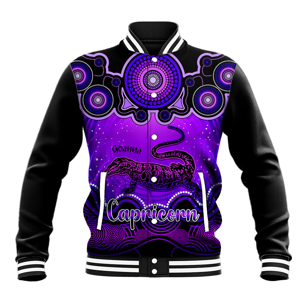 personalised-australia-capricorn-goanna-zodiac-baseball-jacket-auz-astrology-aboriginal-purple