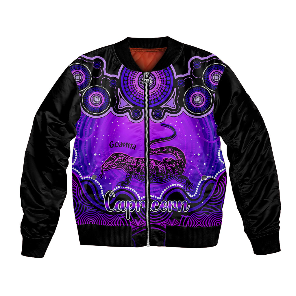 personalised-australia-capricorn-goanna-zodiac-bomber-jacket-auz-astrology-aboriginal-purple