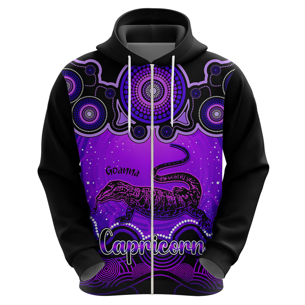 personalised-australia-capricorn-goanna-zodiac-hoodie-auz-astrology-aboriginal-purple