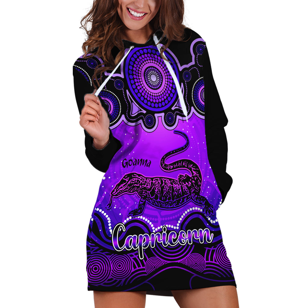 personalised-australia-capricorn-goanna-zodiac-hoodie-dress-auz-astrology-aboriginal-purple