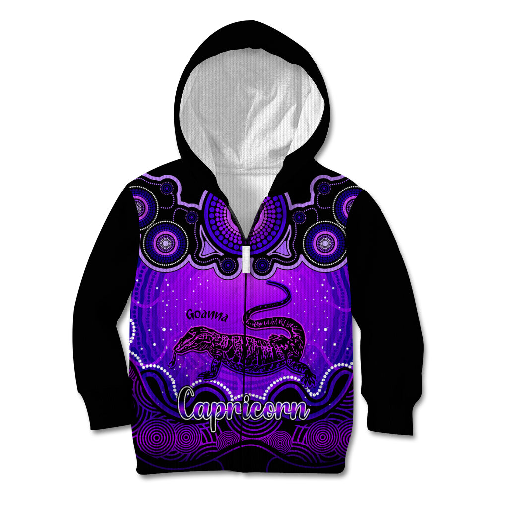 personalised-australia-capricorn-goanna-zodiac-kid-hoodie-auz-astrology-aboriginal-purple