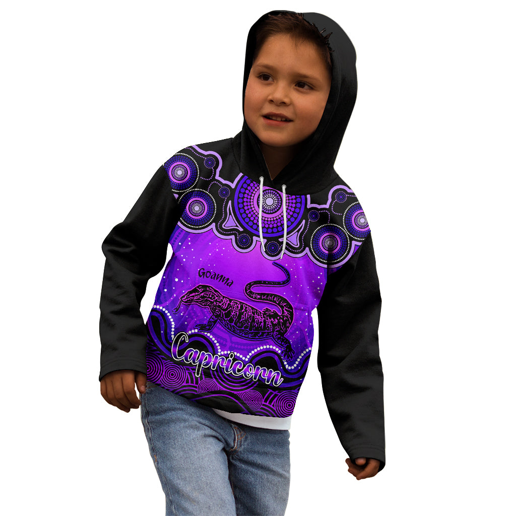 personalised-australia-capricorn-goanna-zodiac-kid-hoodie-auz-astrology-aboriginal-purple