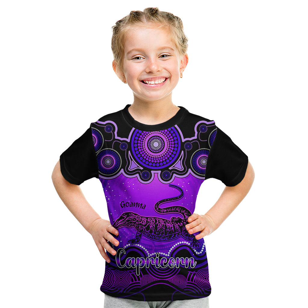 personalised-australia-capricorn-goanna-zodiac-kid-t-shirt-auz-astrology-aboriginal-purple