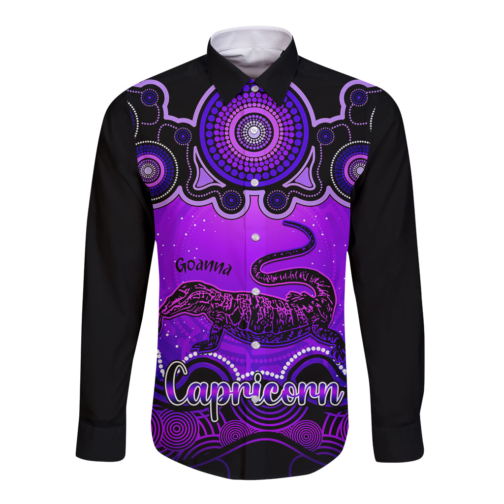 personalised-australia-capricorn-goanna-zodiac-long-sleeve-button-shirt-auz-astrology-aboriginal-purple