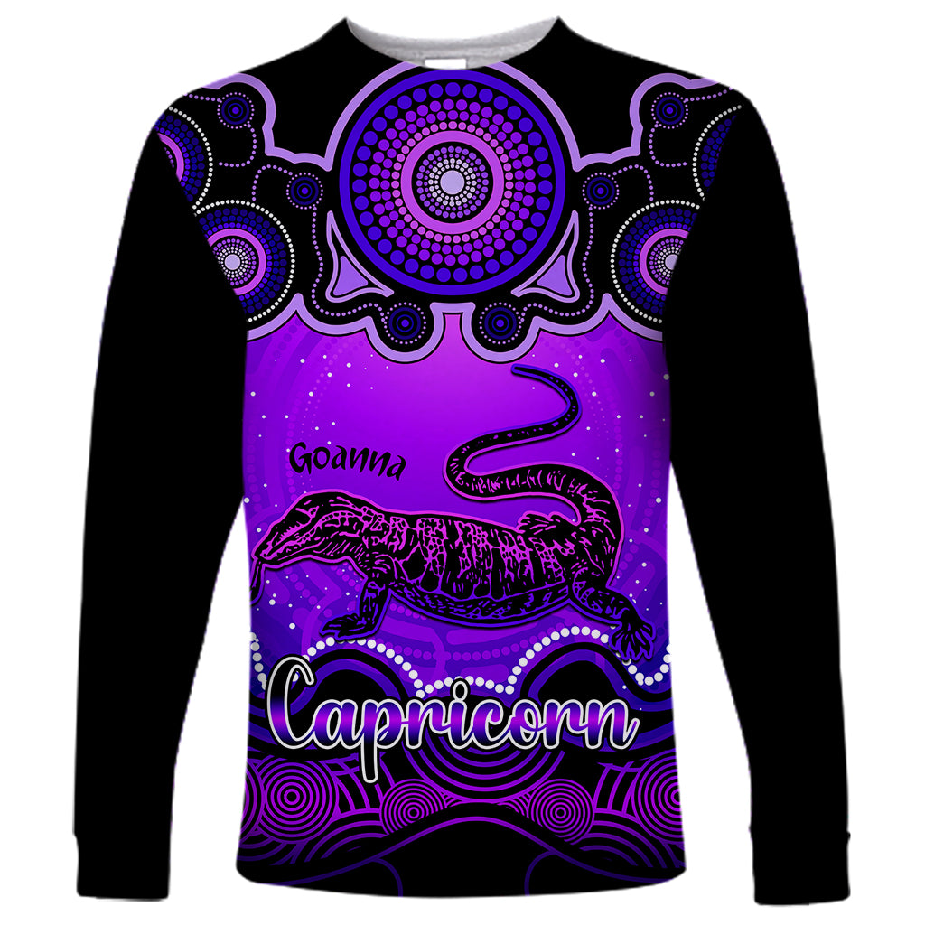 personalised-australia-capricorn-goanna-zodiac-long-sleeve-shirt-auz-astrology-aboriginal-purple