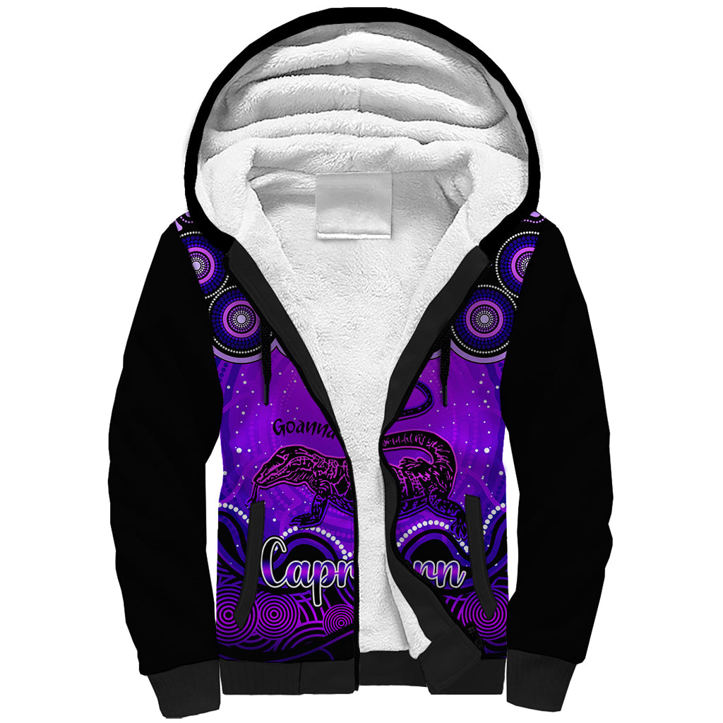 personalised-australia-capricorn-goanna-zodiac-sherpa-hoodie-auz-astrology-aboriginal-purple