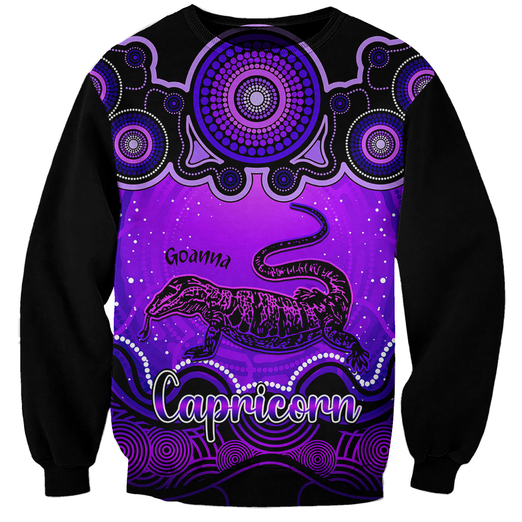 personalised-australia-capricorn-goanna-zodiac-sweatshirt-auz-astrology-aboriginal-purple