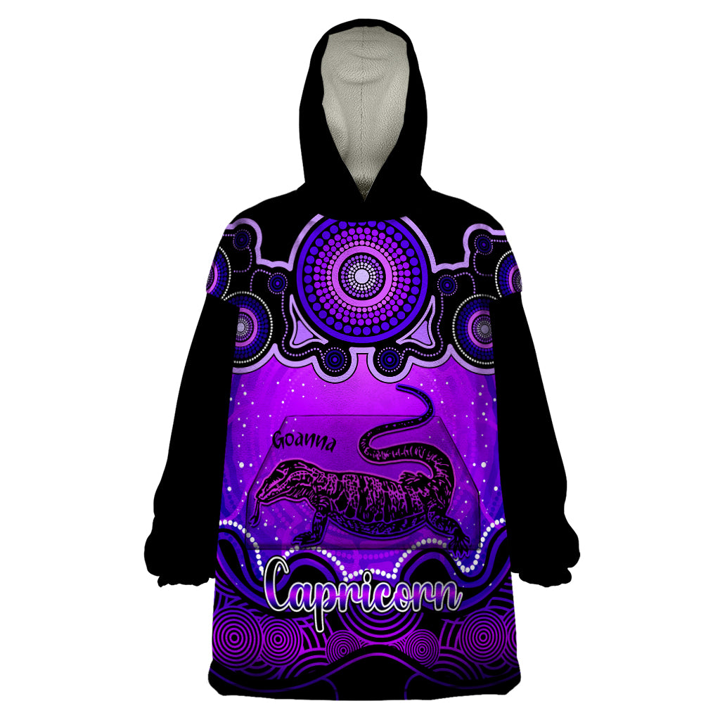 personalised-australia-capricorn-goanna-zodiac-wearable-blanket-hoodie-auz-astrology-aboriginal-purple