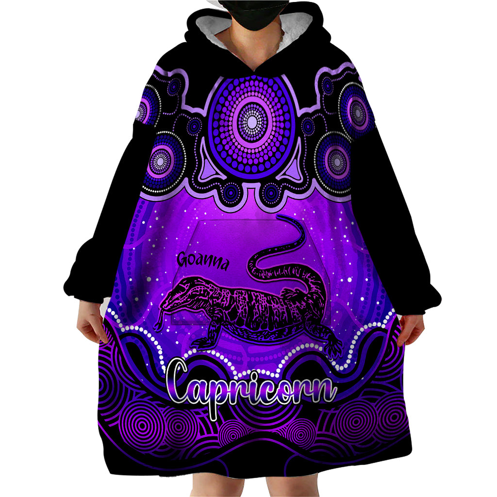 personalised-australia-capricorn-goanna-zodiac-wearable-blanket-hoodie-auz-astrology-aboriginal-purple