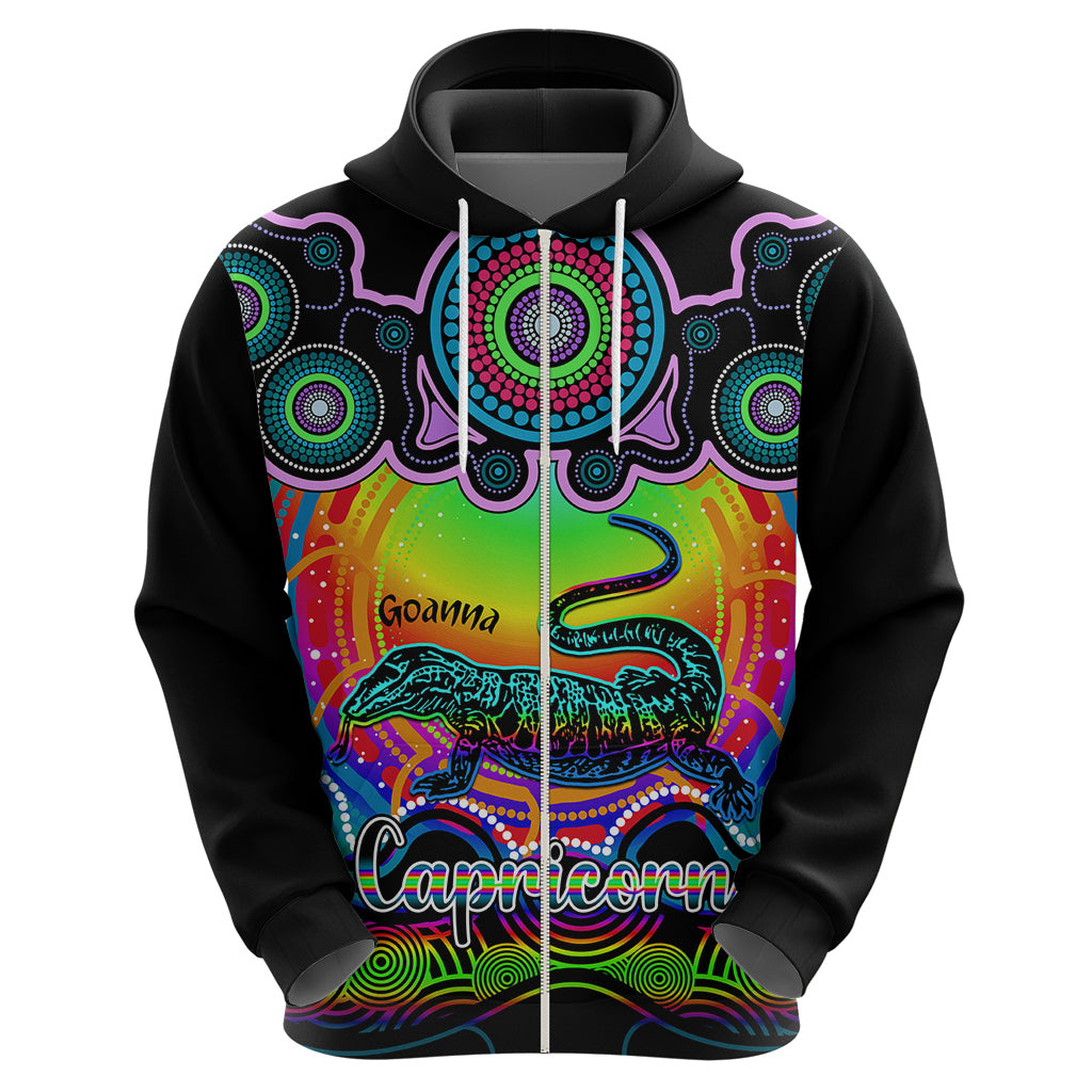 personalised-australia-capricorn-goanna-zodiac-hoodie-auz-astrology-aboriginal-rainbow