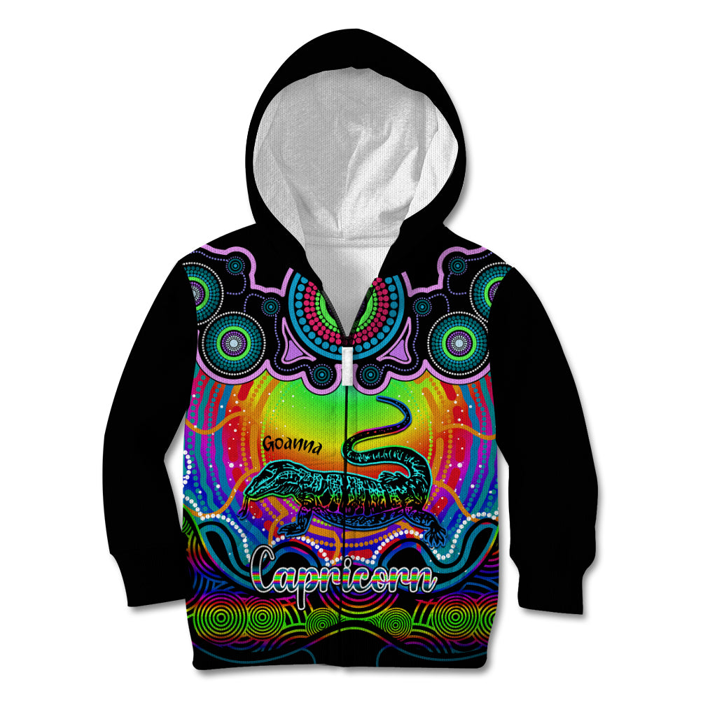 personalised-australia-capricorn-goanna-zodiac-kid-hoodie-auz-astrology-aboriginal-rainbow