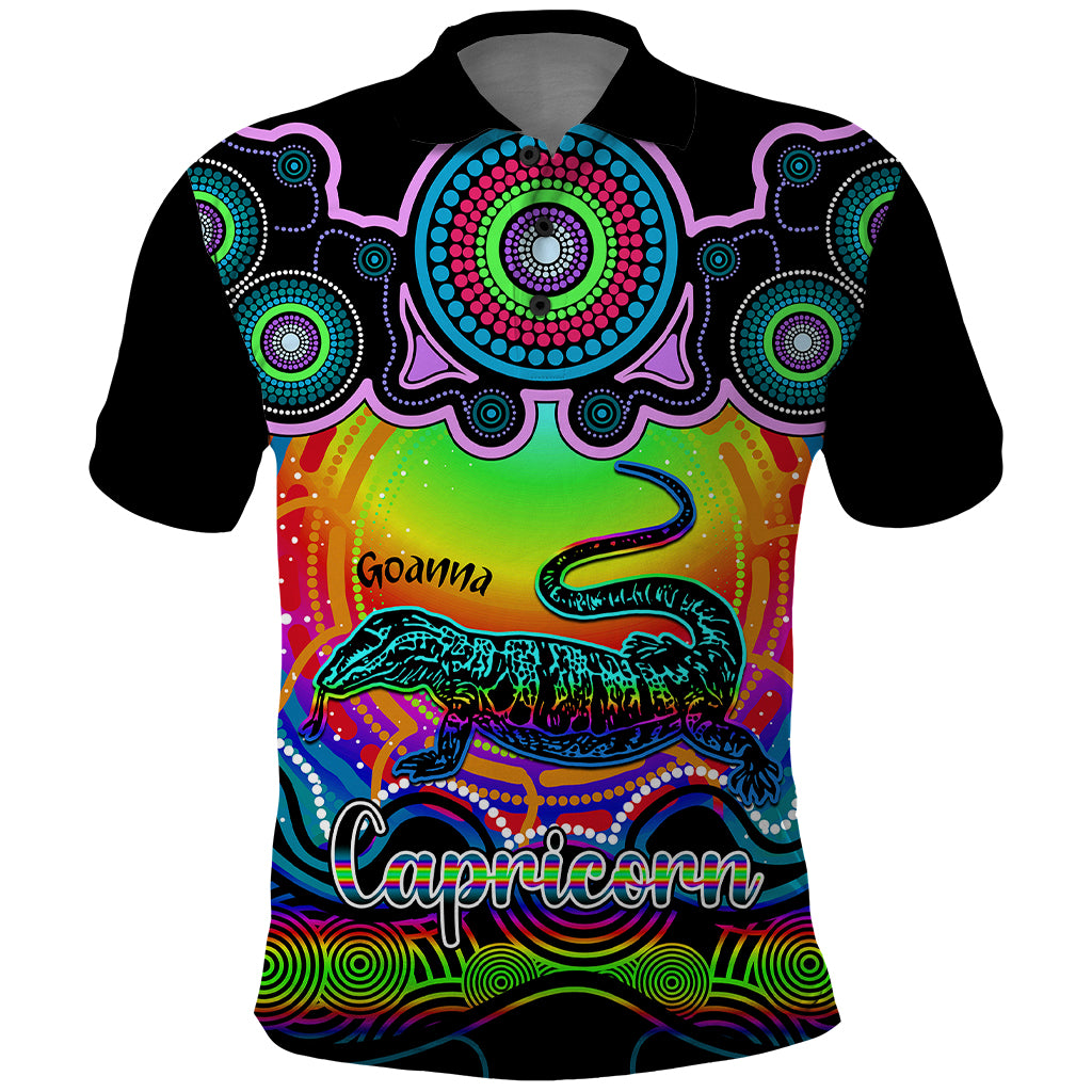 personalised-australia-capricorn-goanna-zodiac-polo-shirt-auz-astrology-aboriginal-rainbow