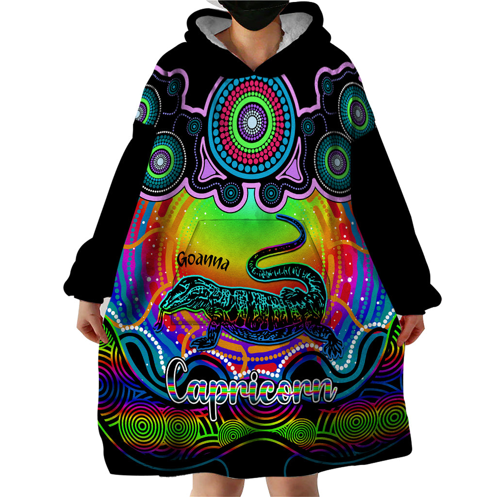 personalised-australia-capricorn-goanna-zodiac-wearable-blanket-hoodie-auz-astrology-aboriginal-rainbow