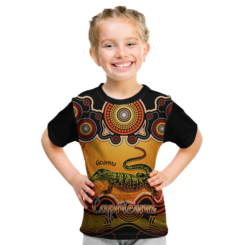 personalised-australia-capricorn-goanna-zodiac-kid-t-shirt-auz-astrology-aboriginal-red