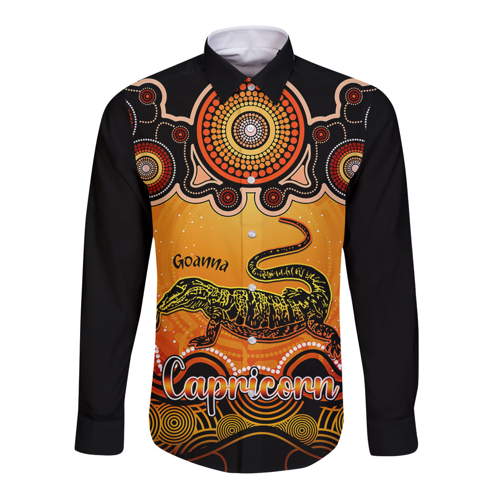 personalised-australia-capricorn-goanna-zodiac-long-sleeve-button-shirt-auz-astrology-aboriginal-red