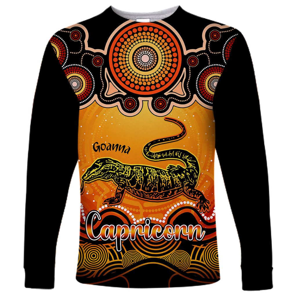 personalised-australia-capricorn-goanna-zodiac-long-sleeve-shirt-auz-astrology-aboriginal-red