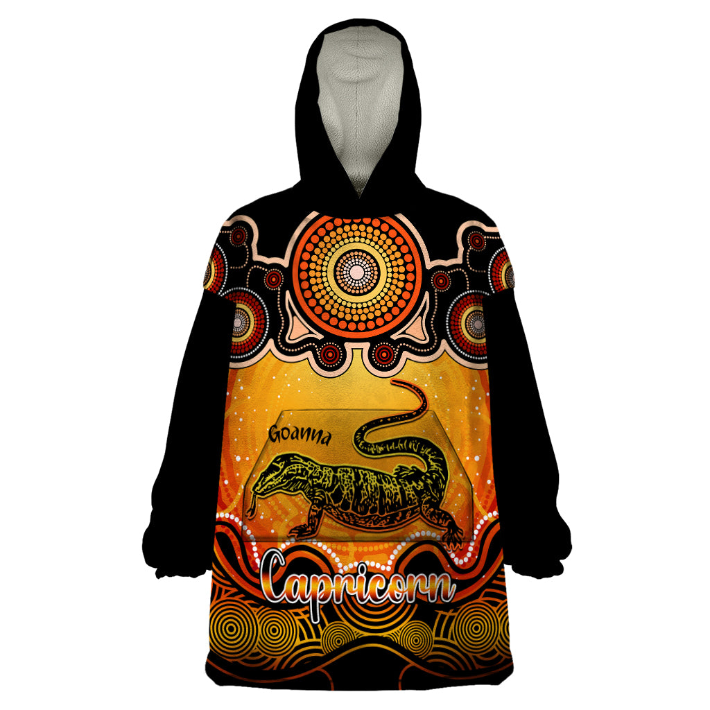 personalised-australia-capricorn-goanna-zodiac-wearable-blanket-hoodie-auz-astrology-aboriginal-red