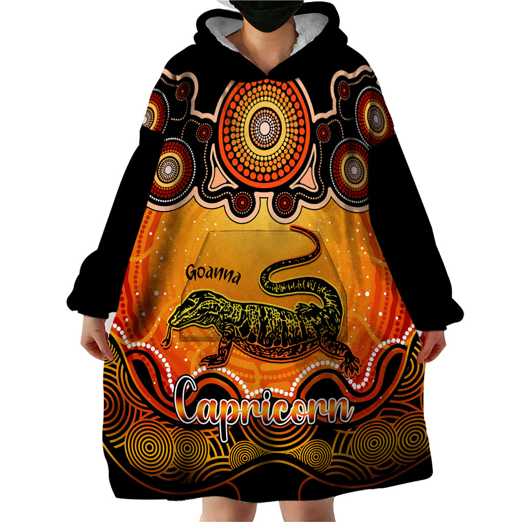 personalised-australia-capricorn-goanna-zodiac-wearable-blanket-hoodie-auz-astrology-aboriginal-red