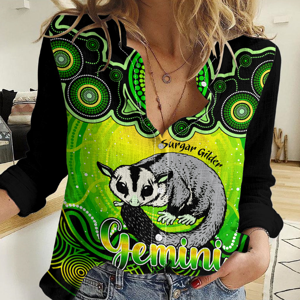 Personalised Australia Gemini Sugar Gilder Zodiac Women Casual Shirt Auz Astrology Aboriginal - Green LT9