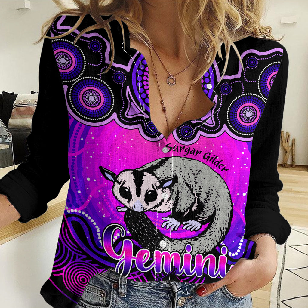 Personalised Australia Gemini Sugar Gilder Zodiac Women Casual Shirt Auz Astrology Aboriginal - Magenta LT9