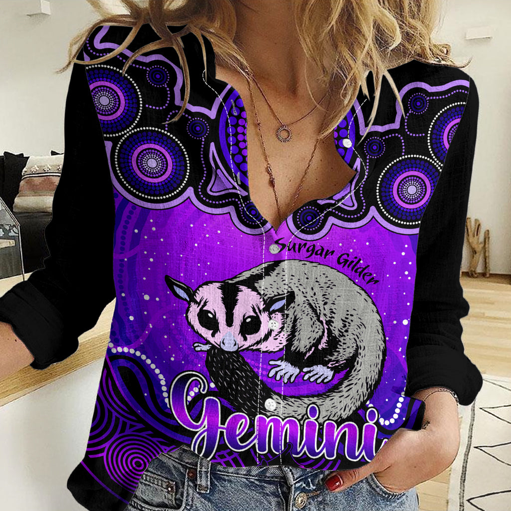 Personalised Australia Gemini Sugar Gilder Zodiac Women Casual Shirt Auz Astrology Aboriginal - Purple LT9