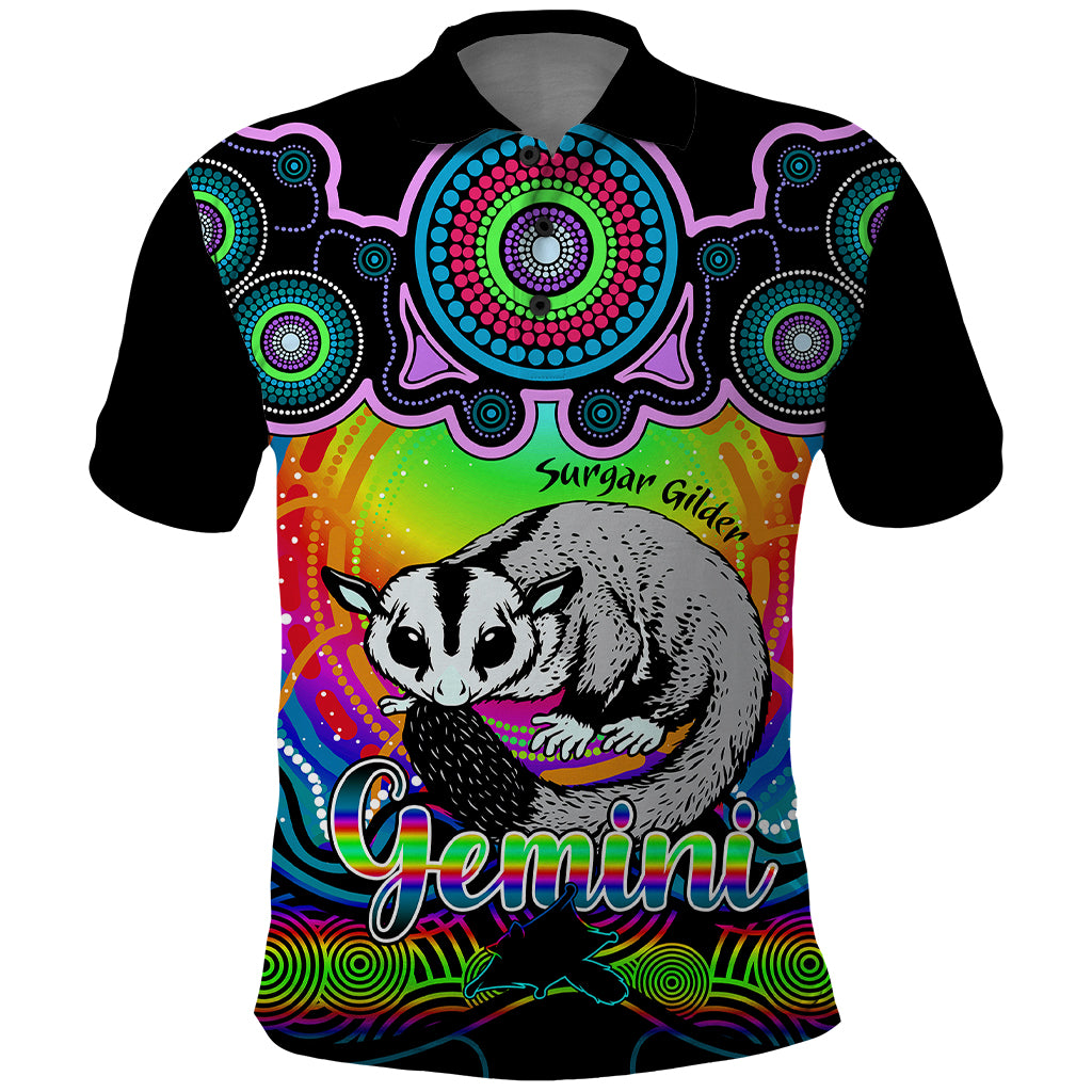 personalised-australia-gemini-sugar-gilder-zodiac-polo-shirt-auz-astrology-aboriginal-rainbow