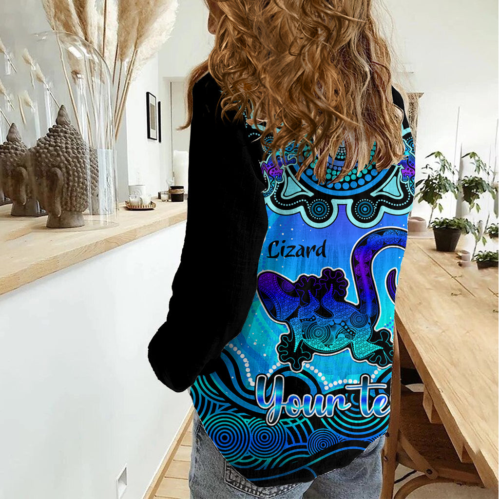 Personalised Australia Leo Lizard Zodiac Women Casual Shirt Auz Astrology Aboriginal - Aqua LT9