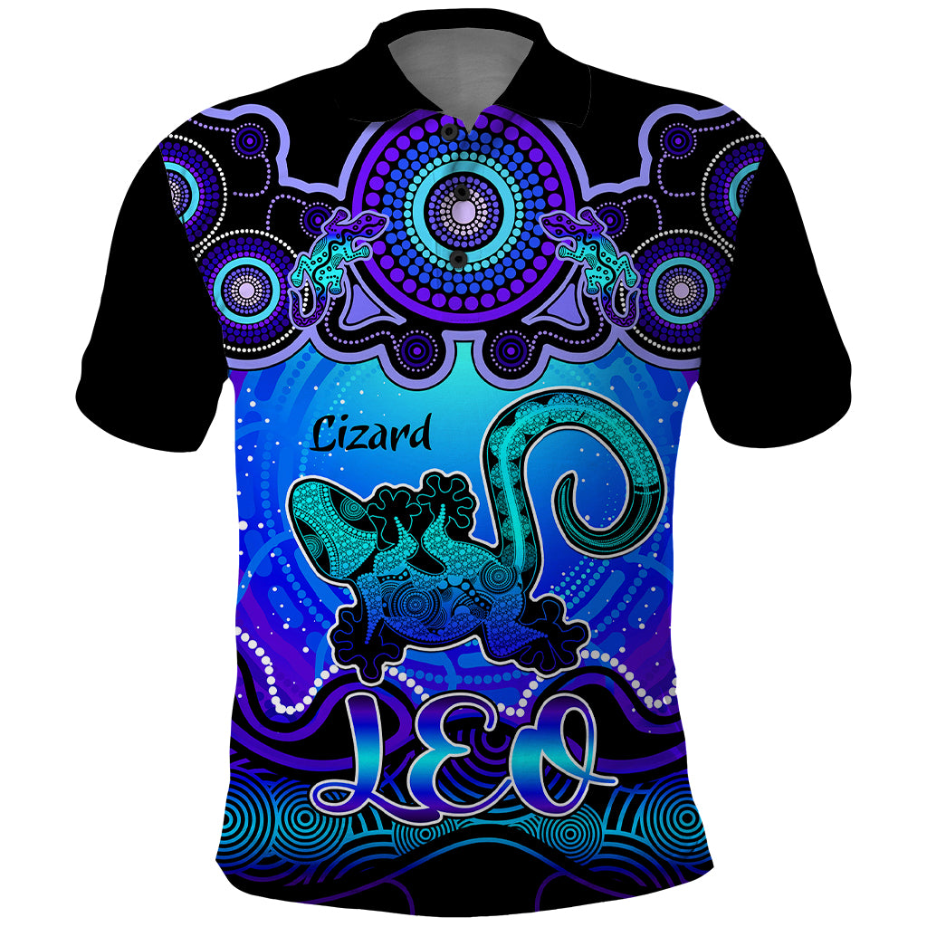 personalised-australia-leo-lizard-zodiac-polo-shirt-auz-astrology-aboriginal-blue