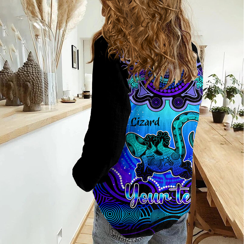 Personalised Australia Leo Lizard Zodiac Women Casual Shirt Auz Astrology Aboriginal - Blue LT9