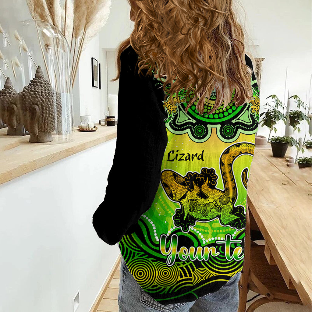 Personalised Australia Leo Lizard Zodiac Women Casual Shirt Auz Astrology Aboriginal - Green LT9