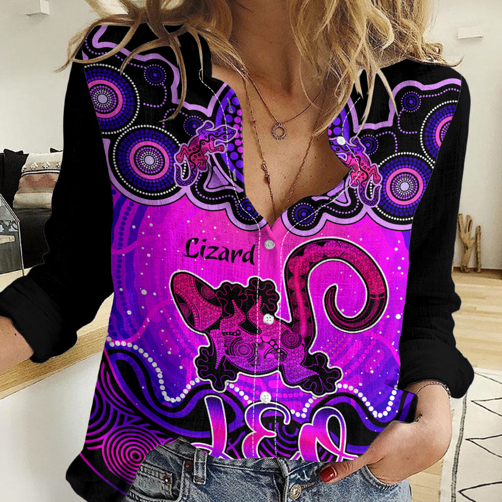 Personalised Australia Leo Lizard Zodiac Women Casual Shirt Auz Astrology Aboriginal - Magenta LT9