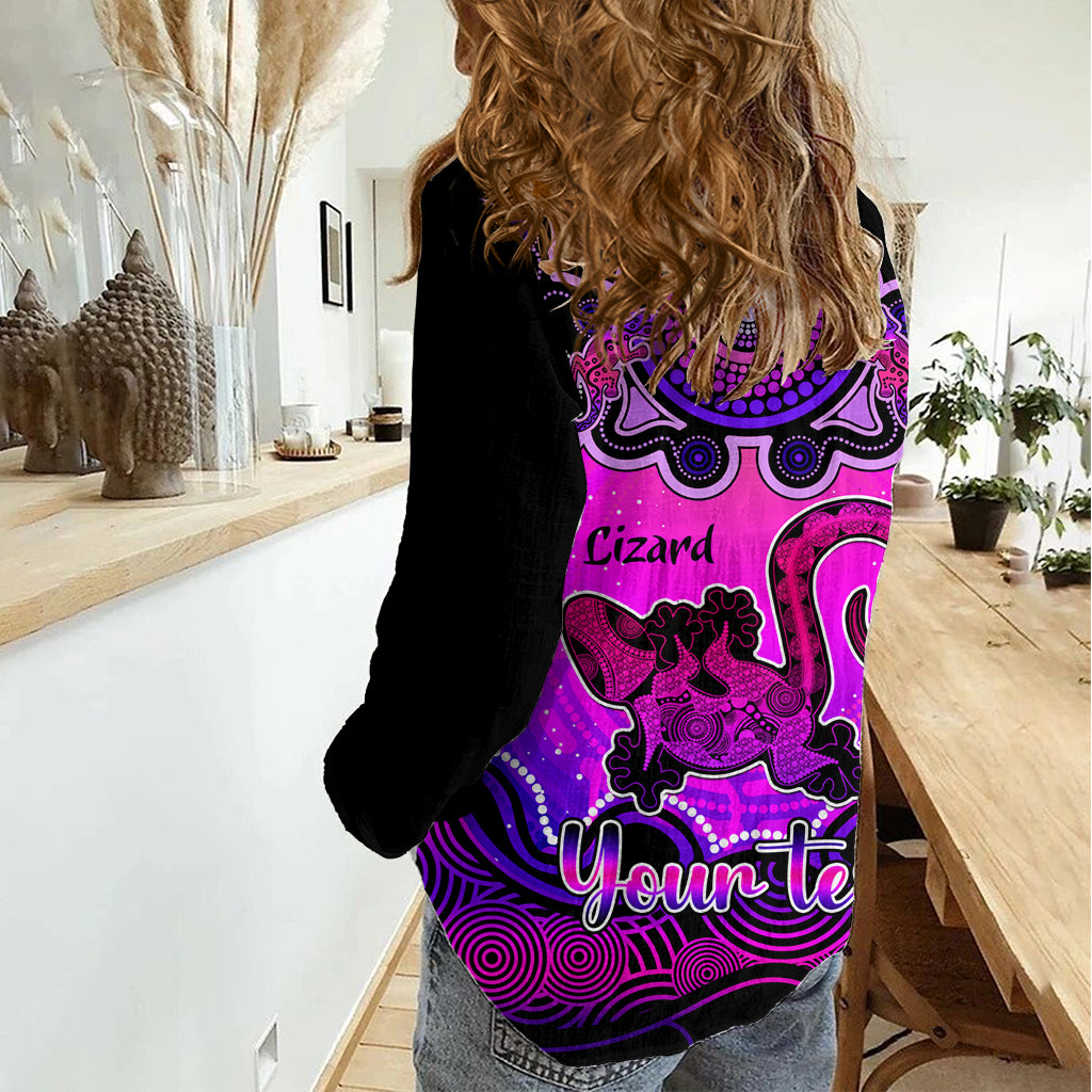 Personalised Australia Leo Lizard Zodiac Women Casual Shirt Auz Astrology Aboriginal - Magenta LT9