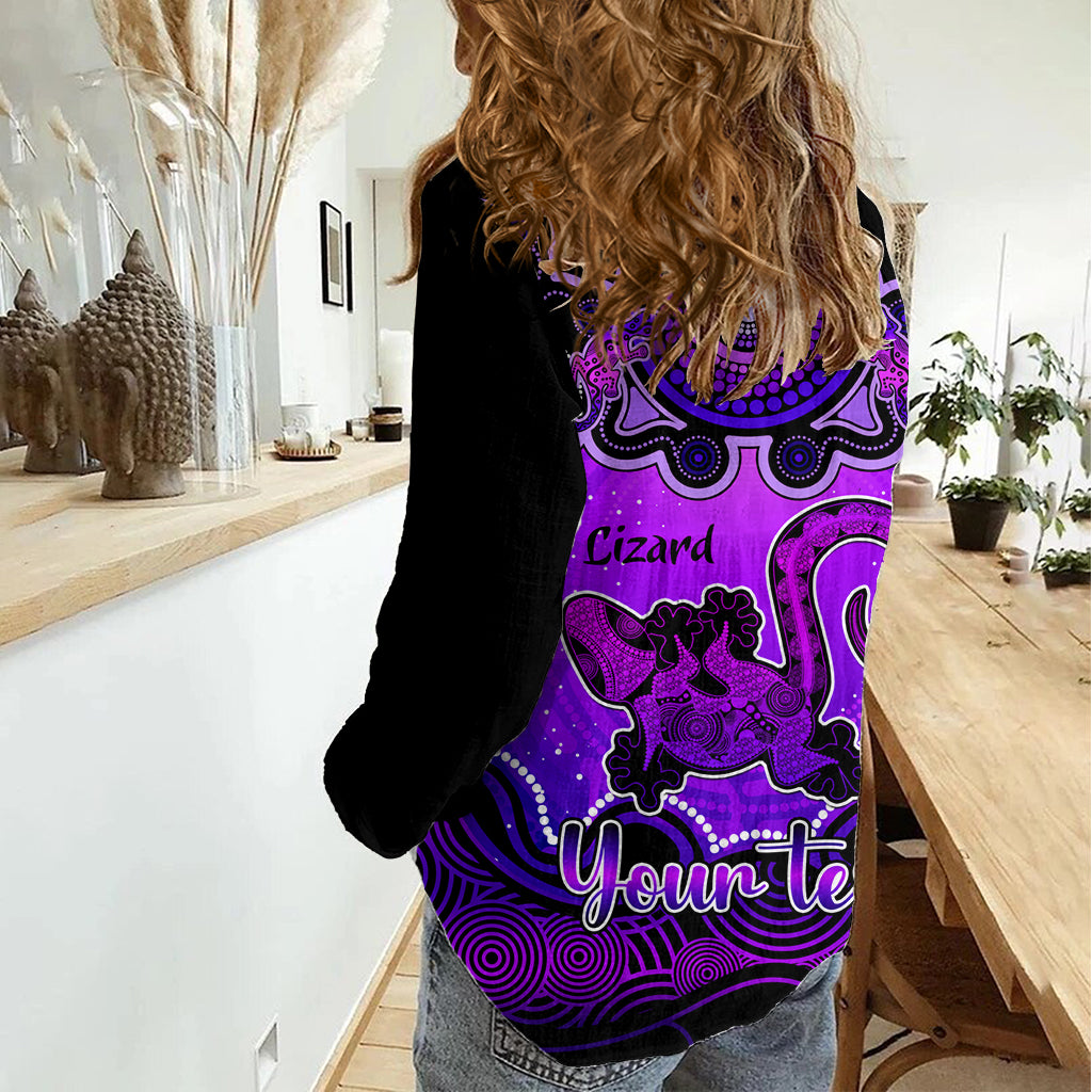 Personalised Australia Leo Lizard Zodiac Women Casual Shirt Auz Astrology Aboriginal - Purple LT9