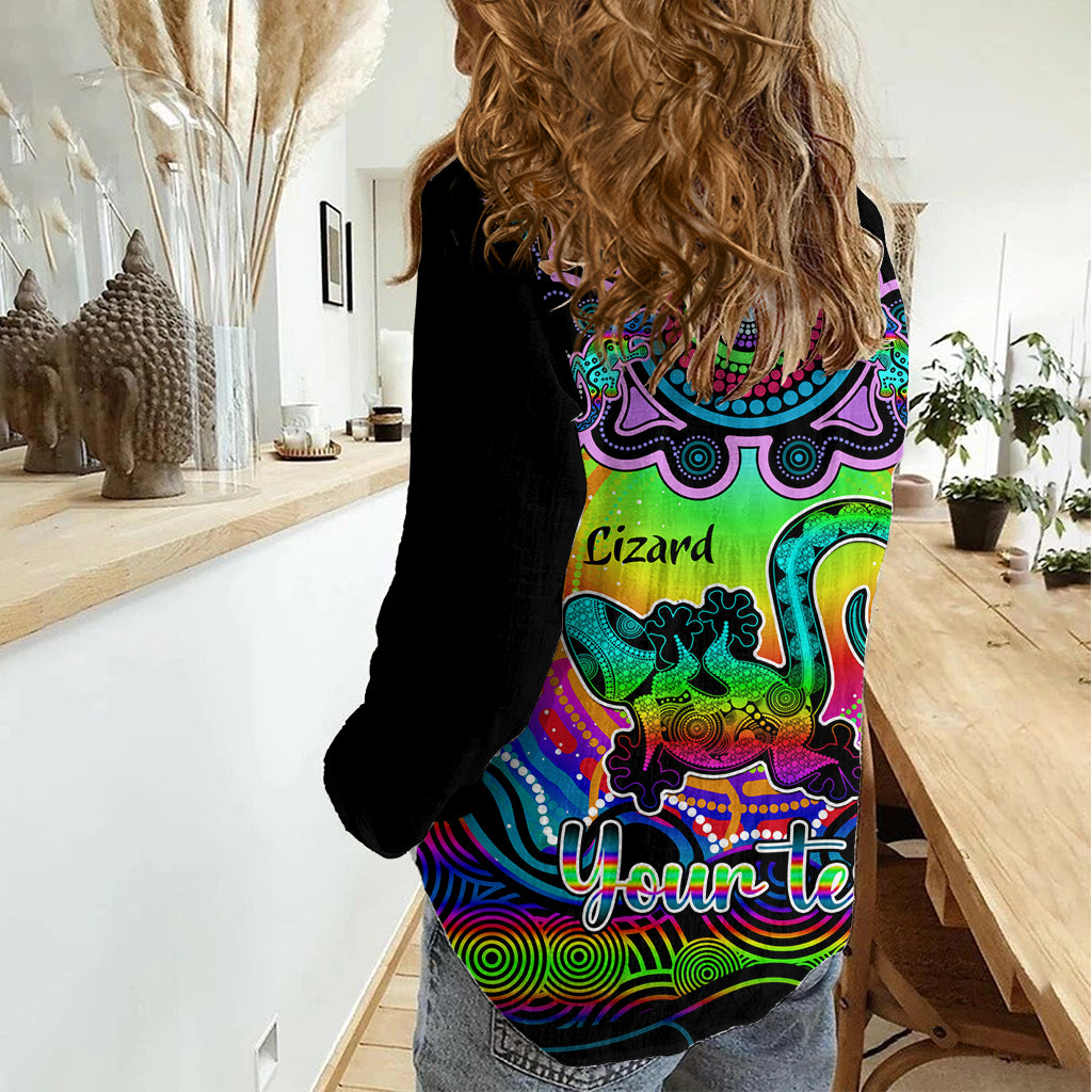 Personalised Australia Leo Lizard Zodiac Women Casual Shirt Auz Astrology Aboriginal - Rainbow LT9