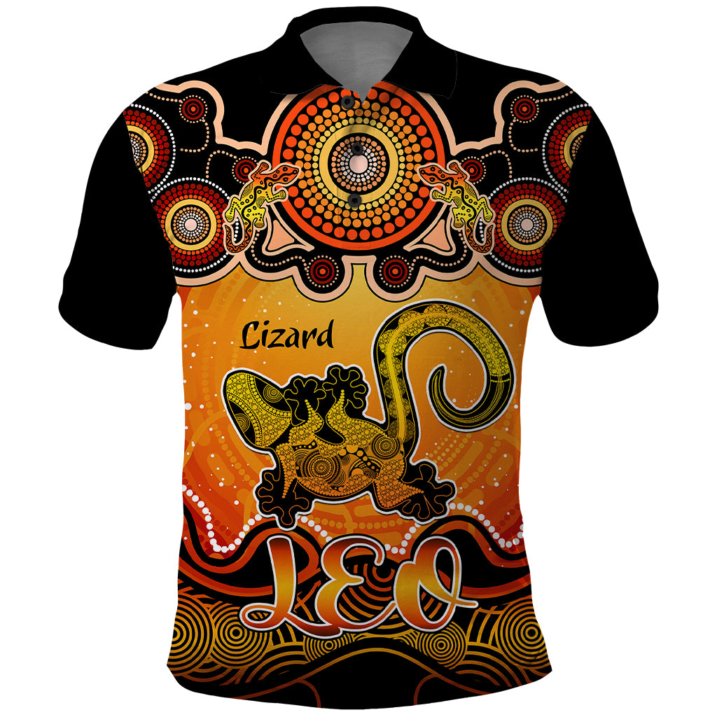 personalised-australia-leo-lizard-zodiac-polo-shirt-auz-astrology-aboriginal-red