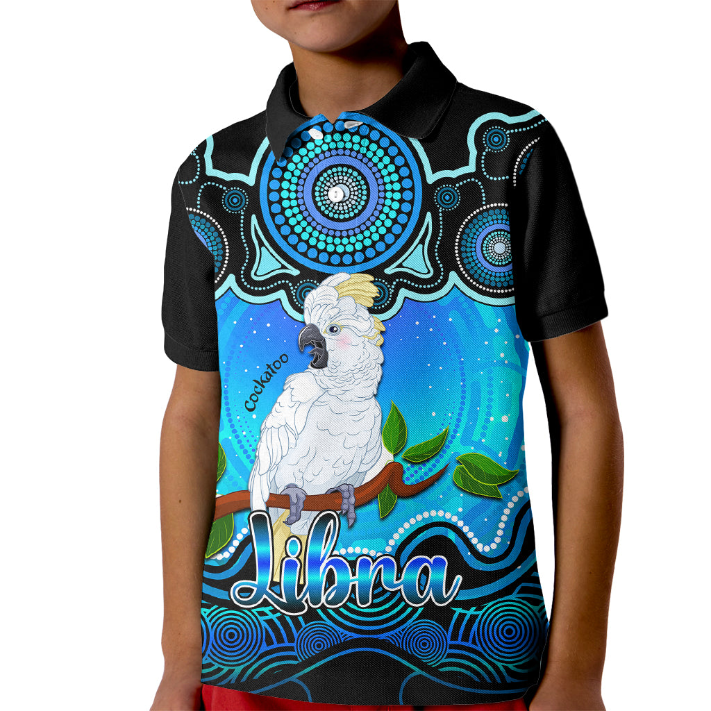 personalised-australia-libra-cockatoo-zodiac-kid-polo-shirt-auz-astrology-aboriginal-aqua