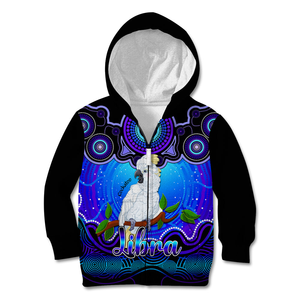 personalised-australia-libra-cockatoo-zodiac-kid-hoodie-auz-astrology-aboriginal-blue