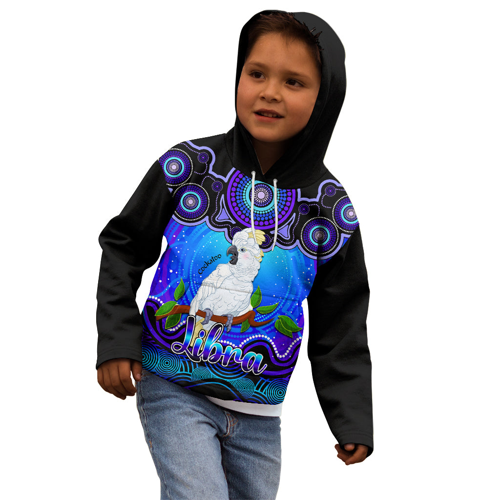 personalised-australia-libra-cockatoo-zodiac-kid-hoodie-auz-astrology-aboriginal-blue