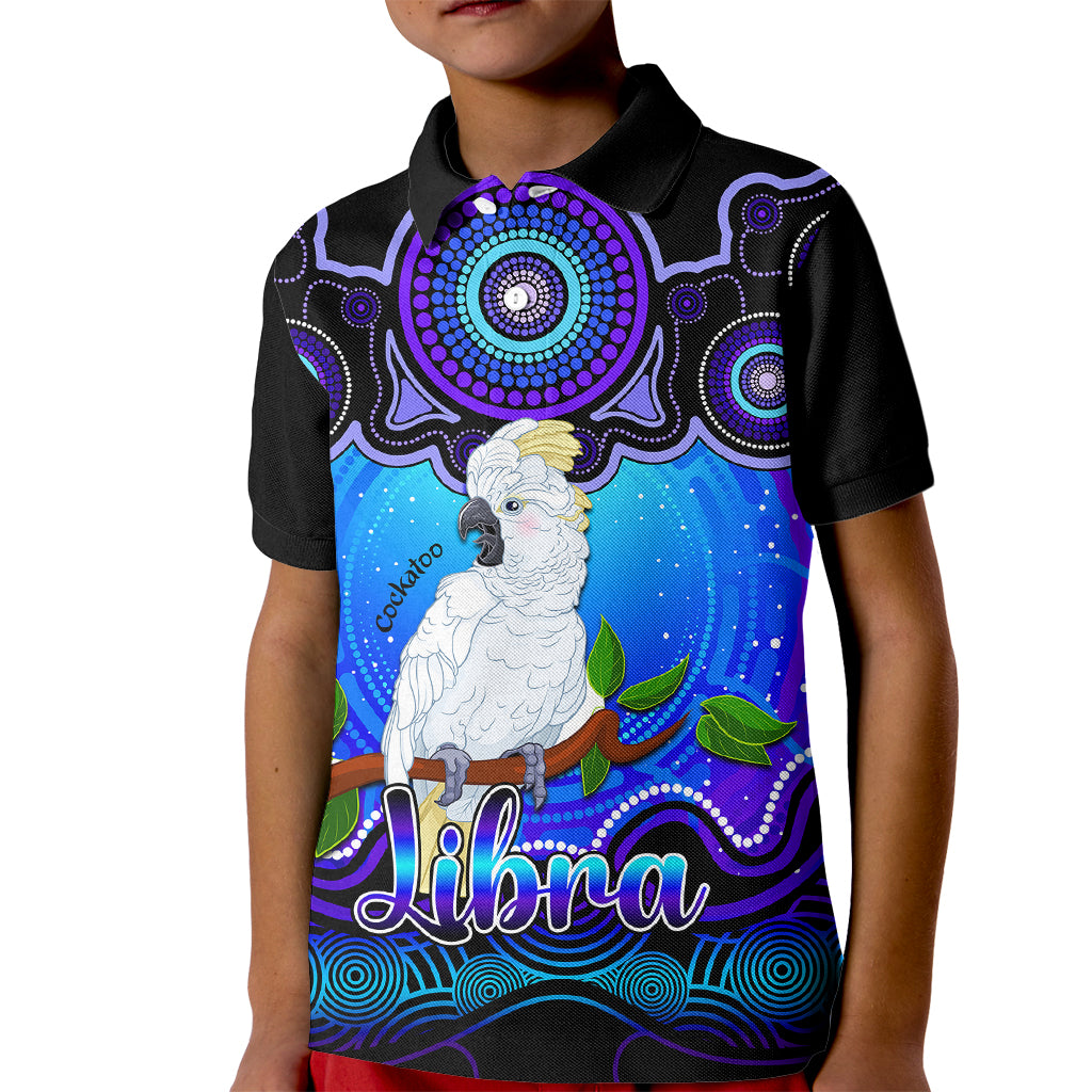 personalised-australia-libra-cockatoo-zodiac-kid-polo-shirt-auz-astrology-aboriginal-blue