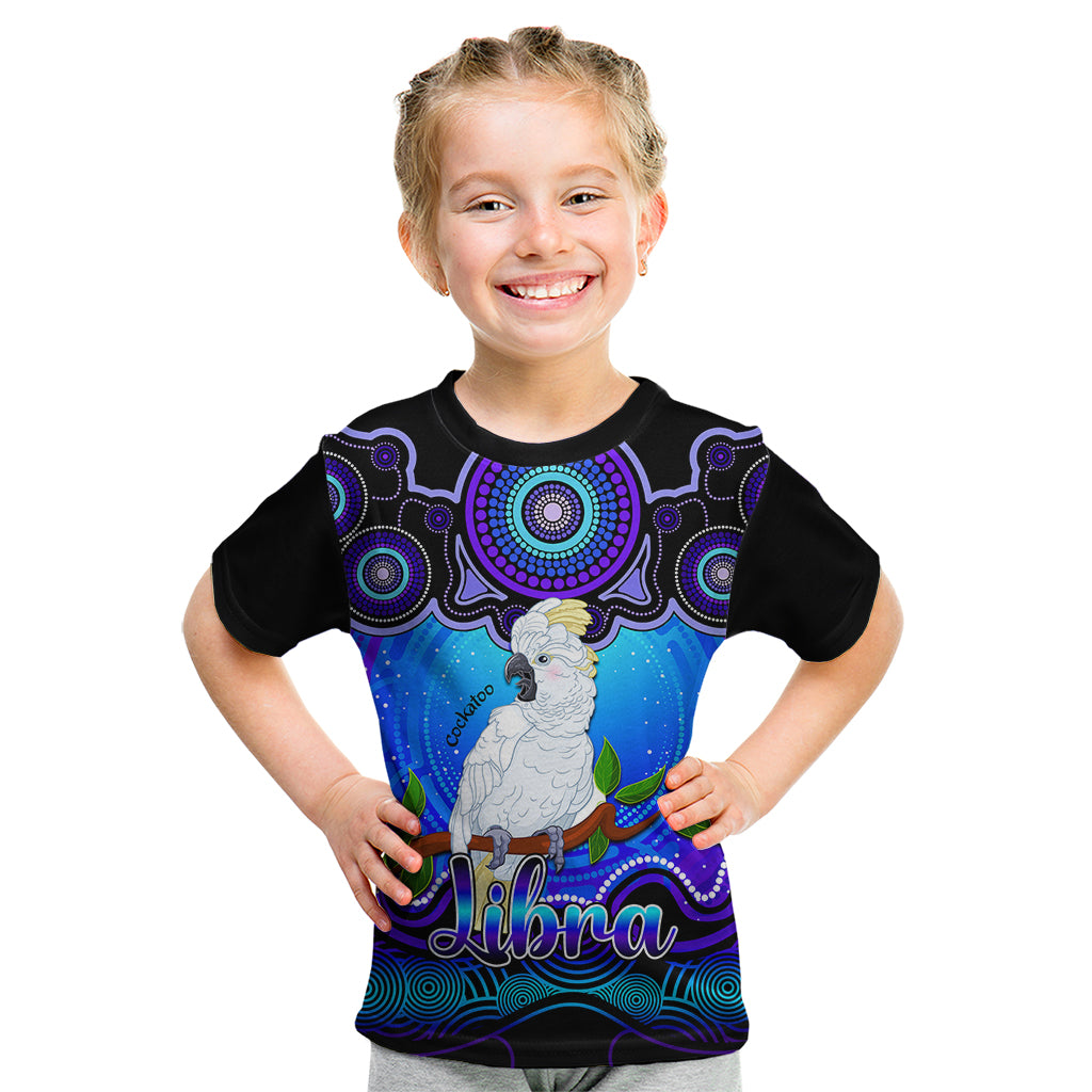 personalised-australia-libra-cockatoo-zodiac-kid-t-shirt-auz-astrology-aboriginal-blue