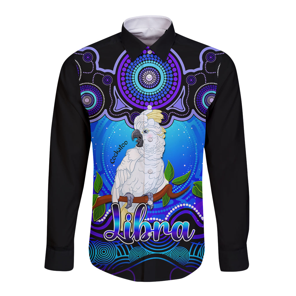 personalised-australia-libra-cockatoo-zodiac-long-sleeve-button-shirt-auz-astrology-aboriginal-blue