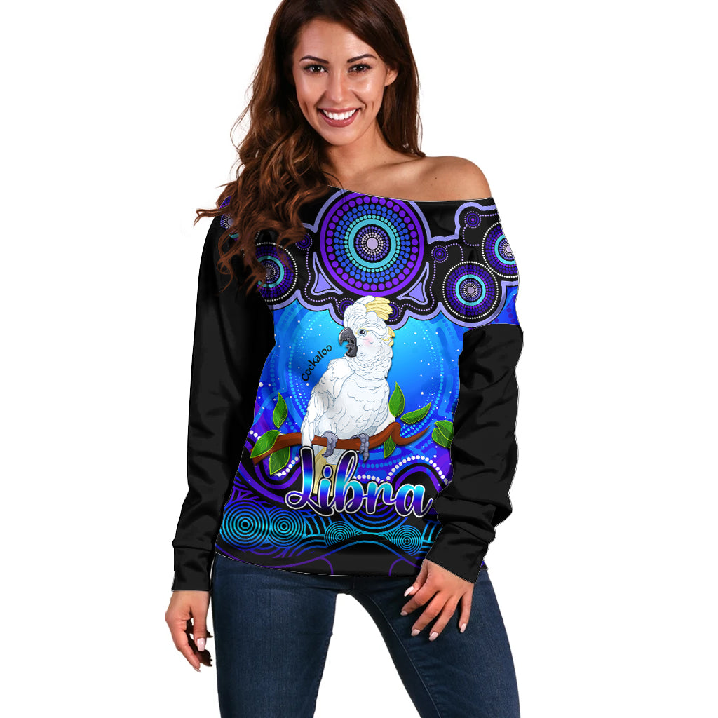 personalised-australia-libra-cockatoo-zodiac-off-shoulder-sweater-auz-astrology-aboriginal-blue