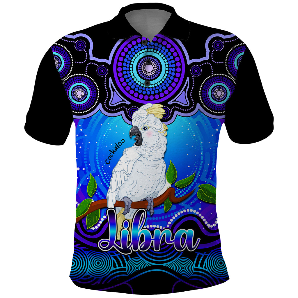 personalised-australia-libra-cockatoo-zodiac-polo-shirt-auz-astrology-aboriginal-blue