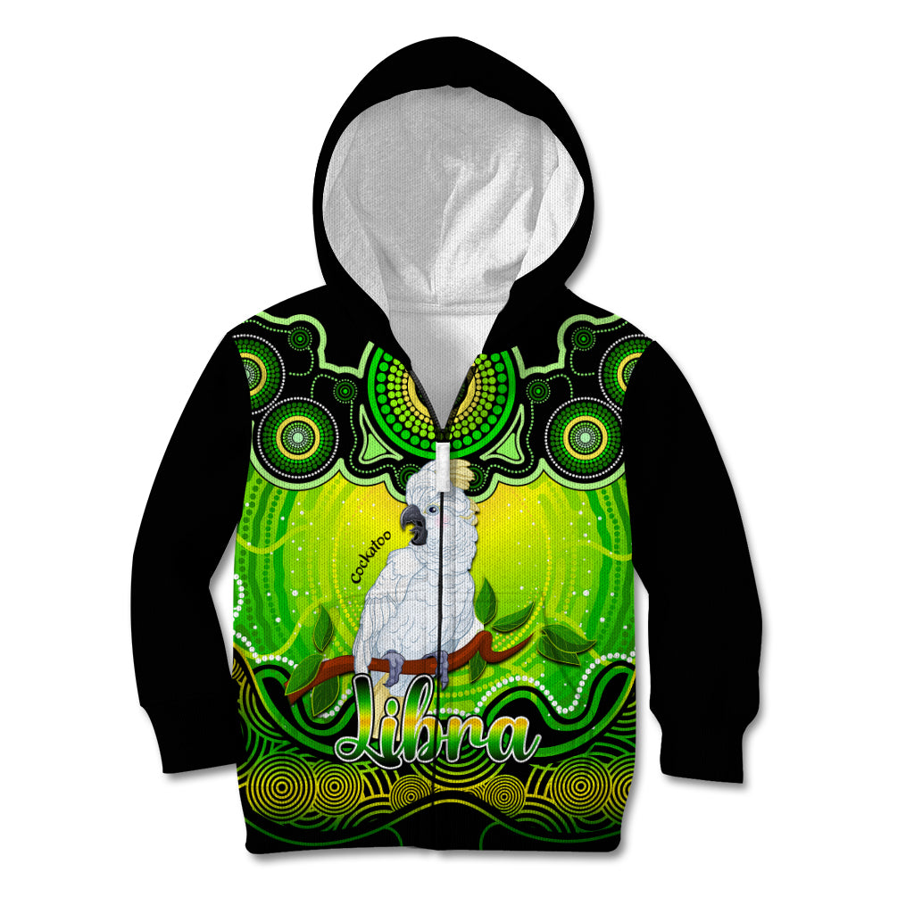 personalised-australia-libra-cockatoo-zodiac-kid-hoodie-auz-astrology-aboriginal-green