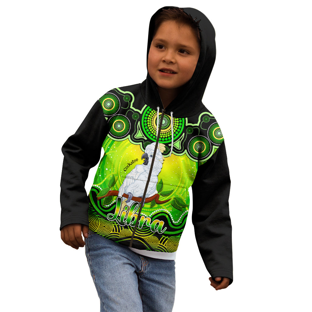 personalised-australia-libra-cockatoo-zodiac-kid-hoodie-auz-astrology-aboriginal-green